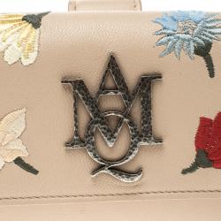 Alexander McQueen Blush Pink Leather Floral Embroidered Insignia Continental Wallet
