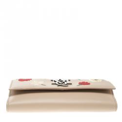 Alexander McQueen Blush Pink Leather Floral Embroidered Insignia Continental Wallet