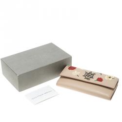 Alexander McQueen Blush Pink Leather Floral Embroidered Insignia Continental Wallet