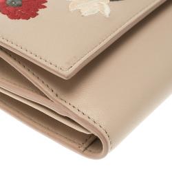 Alexander McQueen Blush Pink Leather Floral Embroidered Insignia Continental Wallet