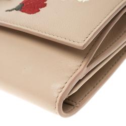 Alexander McQueen Blush Pink Leather Floral Embroidered Insignia Continental Wallet