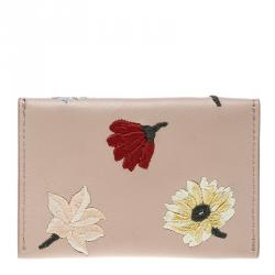 Pre Owned Alexander McQueen Beige Leather Embroidered Insignia Envelope Card Holder