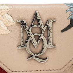 Pre Owned Alexander McQueen Beige Leather Embroidered Insignia Envelope Card Holder