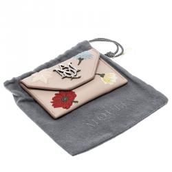 Pre Owned Alexander McQueen Beige Leather Embroidered Insignia Envelope Card Holder