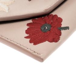 Pre Owned Alexander McQueen Beige Leather Embroidered Insignia Envelope Card Holder