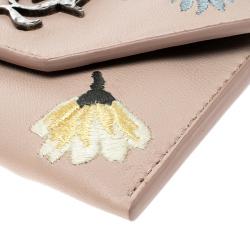 Pre Owned Alexander McQueen Beige Leather Embroidered Insignia Envelope Card Holder