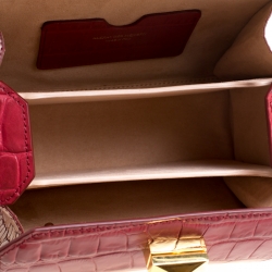 Pre Owned Alexander McQueen Red Croc Embossed Leather Box Shoulder Bag