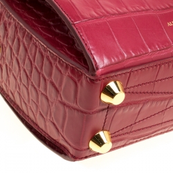 Pre Owned Alexander McQueen Red Croc Embossed Leather Box Shoulder Bag