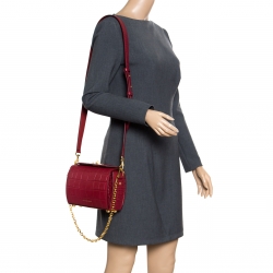 Pre Owned Alexander McQueen Red Croc Embossed Leather Box Shoulder Bag