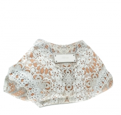 Pre Owned Alexander McQueen White Printed Satin Medium De Manta Clutch