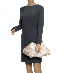 Pre Owned Alexander McQueen White Printed Satin Medium De Manta Clutch