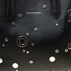 Pre Owned Alexander McQueen Black Leather Small Grommet Shopper Tote 