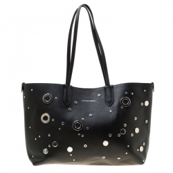 Pre Owned Alexander McQueen Black Leather Small Grommet Shopper Tote 