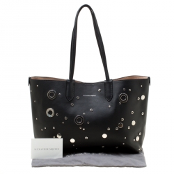 Pre Owned Alexander McQueen Black Leather Small Grommet Shopper Tote 