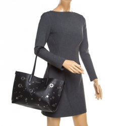 Pre Owned Alexander McQueen Black Leather Small Grommet Shopper Tote 