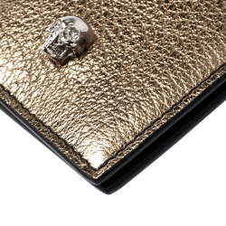 Alexander McQueen Metallic Gold Leather Skull Bifold Card Holder 