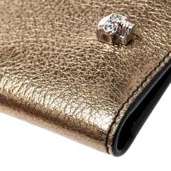Alexander McQueen Metallic Gold Leather Skull Bifold Card Holder 