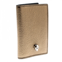 Alexander McQueen Metallic Gold Leather Skull Bifold Card Holder 