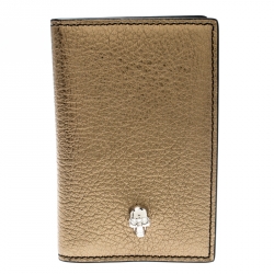 Alexander McQueen Metallic Gold Leather Skull Bifold Card Holder 