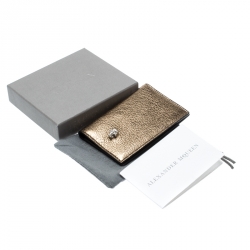 Alexander McQueen Metallic Gold Leather Skull Bifold Card Holder 