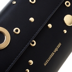 Alexander McQueen Black Leather Eyelet and Stud Wallet On Chain
