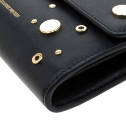 Alexander McQueen Black Leather Eyelet and Stud Wallet On Chain