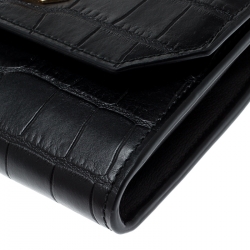 Alexander McQueen Black Croc Embossed Leather Medium Box Lock Continental Wallet