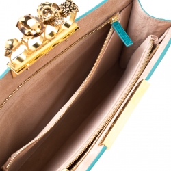Pre Owned Alexander McQueen Green Embossed Croc Leather Skull Knuckle Duster Clutch