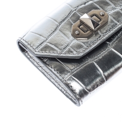Alexander McQueen Silver Croc Embossed Leather Business Card Holder