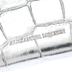 Alexander McQueen Silver Croc Embossed Leather Business Card Holder