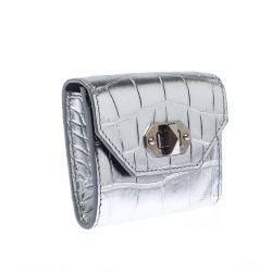 Alexander McQueen Silver Croc Embossed Leather Business Card Holder