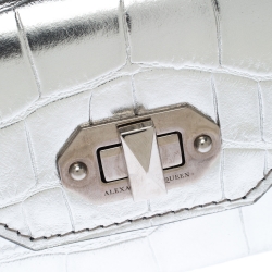 Alexander McQueen Silver Croc Embossed Leather Business Card Holder