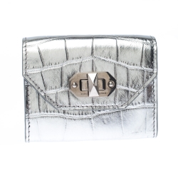 Alexander McQueen Silver Croc Embossed Leather Business Card Holder