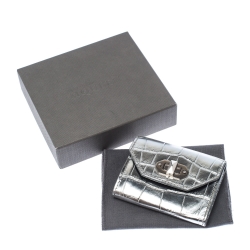 Alexander McQueen Silver Croc Embossed Leather Business Card Holder
