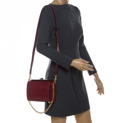 Pre Owned Alexander McQueen Red Croc Embossed Leather Box Shoulder Bag