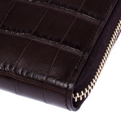 Alexander McQueen Burgundy Croc Embossed Leather Zip Around Wallet