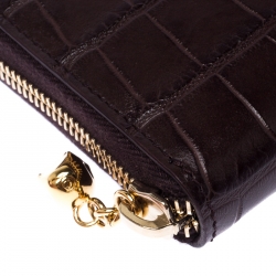 Alexander McQueen Burgundy Croc Embossed Leather Zip Around Wallet