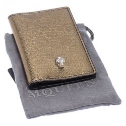 Alexander McQueen Metallic Gold Leather Skull Bifold Card Holder 