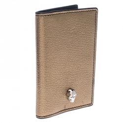 Alexander McQueen Metallic Gold Leather Skull Bifold Card Holder 