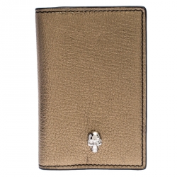 Alexander McQueen Metallic Gold Leather Skull Bifold Card Holder 