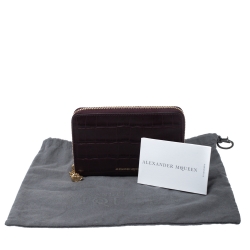 Alexander McQueen Burgundy Croc Embossed Leather Zip Around Wallet