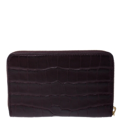Alexander McQueen Burgundy Croc Embossed Leather Zip Around Wallet