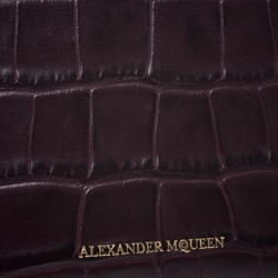 Alexander McQueen Burgundy Croc Embossed Leather Zip Around Wallet