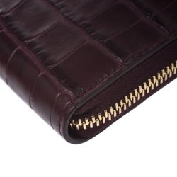 Alexander McQueen Burgundy Croc Embossed Leather Zip Around Wallet