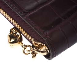 Alexander McQueen Burgundy Croc Embossed Leather Zip Around Wallet