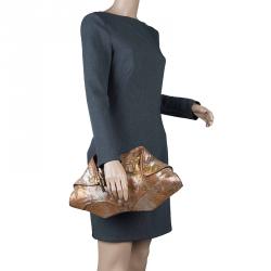 Pre Owned Alexander McQueen De Manta Faithful Gold Lamina Metallic Fold-over Clutch