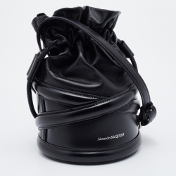 Pre Owned Alexander McQueen Black Leather Soft Curve Drawstring Bucket Bag