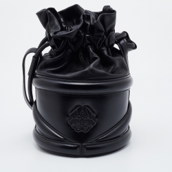 Pre Owned Alexander McQueen Black Leather Soft Curve Drawstring Bucket Bag
