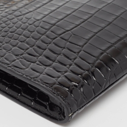 Pre Owned Alexander McQueen Black Croc Embossed Glossy Leather Knuckle Clutch