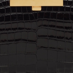 Pre Owned Alexander McQueen Black Croc Embossed Glossy Leather Knuckle Clutch